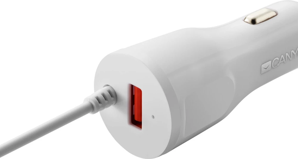 CANYON automobilinis įkroviklis C-033 2.4A/USB-A su integruotu „Lightning“ Baltas