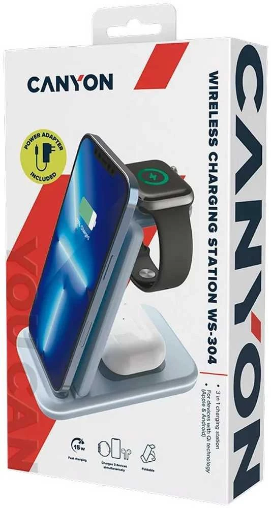 CANYON belaidis įkroviklis WS-304 15W 3in1 Mėlyna
