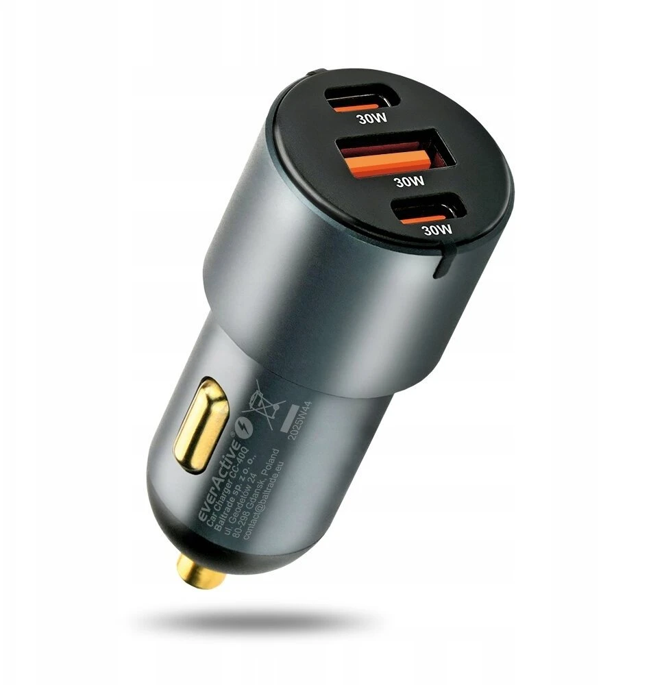Automobilinis įkroviklis everActive CC-40Q USB QC3.0 + 2x USB-C PD 60W