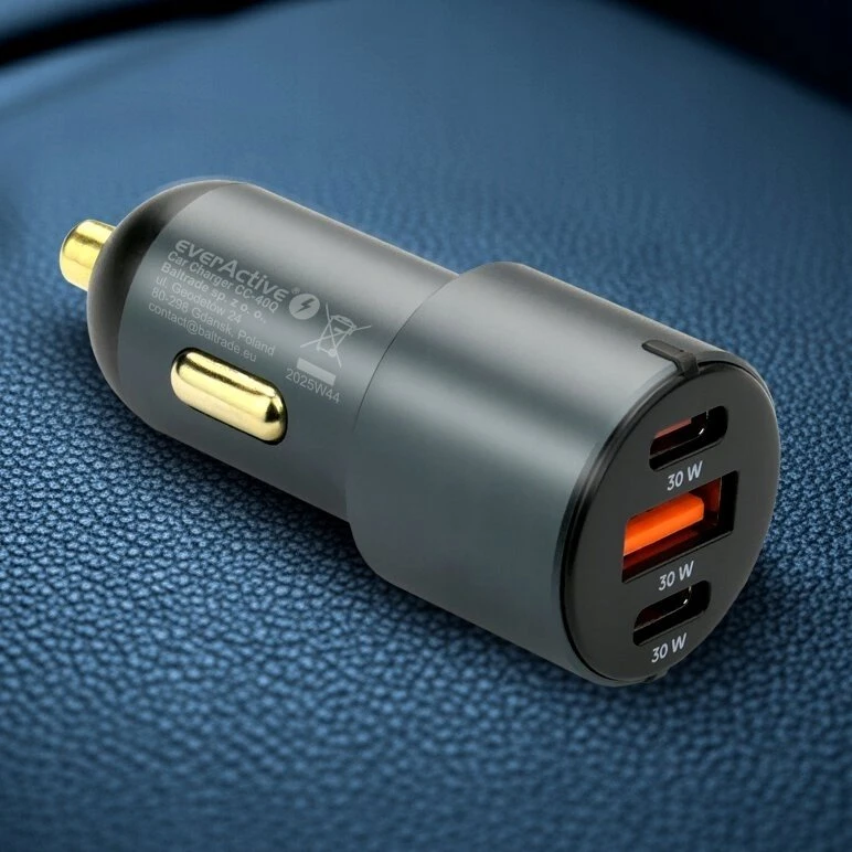 Automobilinis įkroviklis everActive CC-40Q USB QC3.0 + 2x USB-C PD 60W