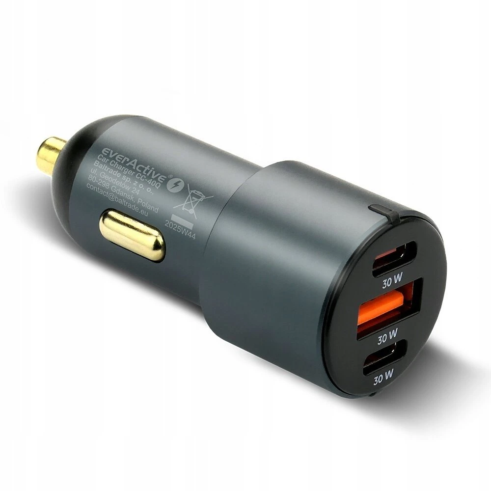 Automobilinis įkroviklis everActive CC-40Q USB QC3.0 + 2x USB-C PD 60W