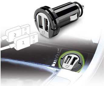 Cellular Line Dual USB automobilinis įkroviklis 2A Cellular juodas