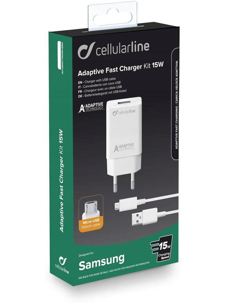 Cellular Line Szybka kroviklis Cellularline su kablem Micro-USB do adaptacyjnego ładowania Samsung Galaxy S7