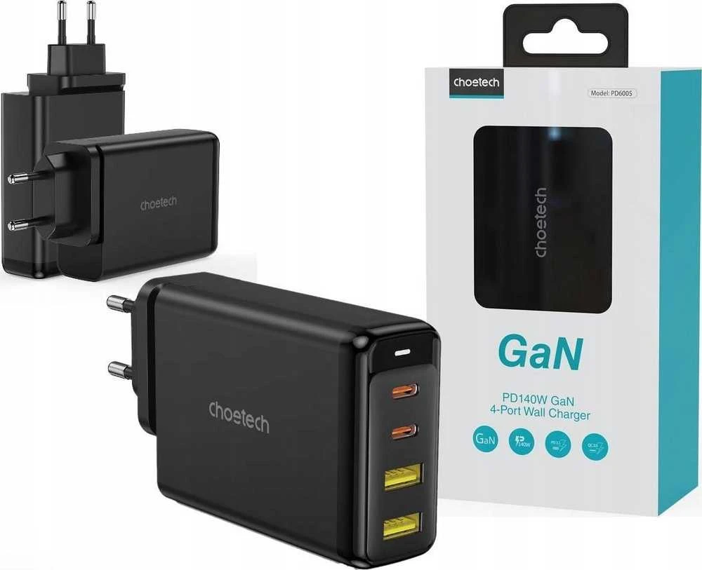 Kroviklis CHOETECH GaN 2x USB Type-C, 2x USB Type-A: 140W, PD3.1, QC3.0