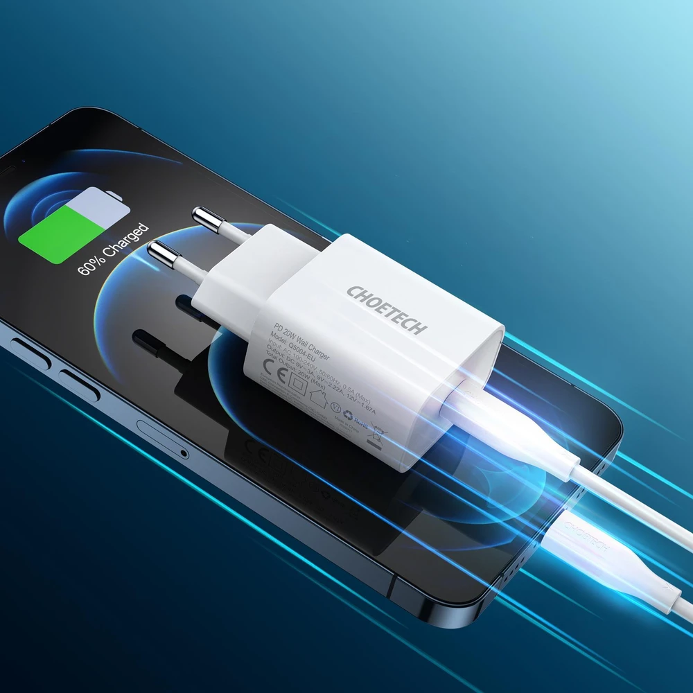 Choetech Q5004 EU USB-C tinklo įkroviklis, 20 W (baltas)