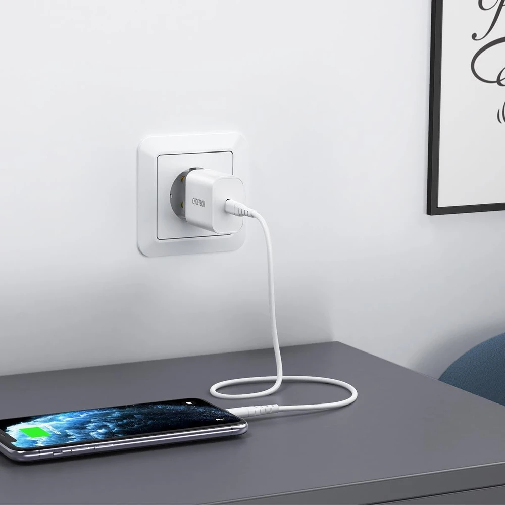 Choetech Q5004 EU USB-C tinklo įkroviklis, 20 W (baltas)