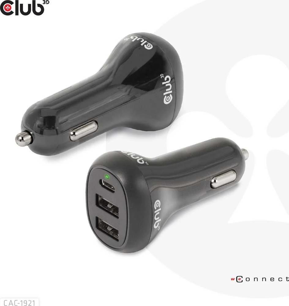 Įkroviklis Club 3D Club3D automobilinis įkroviklis nešiojamiesiems kompiuteriams 36W, 3 prievadai (2xUSB-A + USB-C)