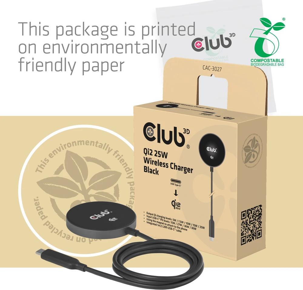 Išmanusis laikrodis Įkroviklis Club 3D Qi2 MagSafe Bezprzewodowa 25 W (CAC-3027)
