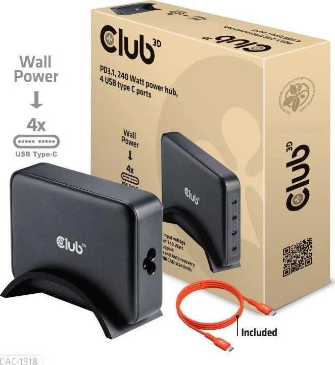 Įkroviklis Club 3D CAC-1918 Universali 4xUSB-C 240W