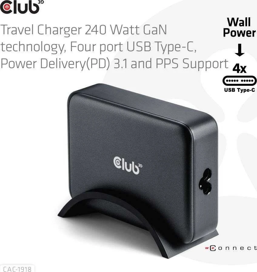 Įkroviklis Club 3D CAC-1918 Universali 4xUSB-C 240W