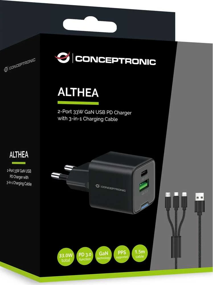 Įkroviklis Conceptronic ALTHEA16B GaN USB PD 1 USB-A 1 USB-C