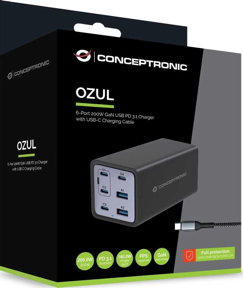 Carruzzo Conceptronic OZUL06BE mobiliojo įrenginio kroviklis Universalus Juoda AC Spartusis įkrovimas Vidaus