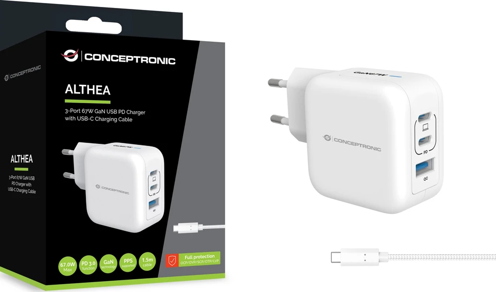 Carruzzo Conceptronic ALTHEA17W mobiliojo įrenginio kroviklis Universalus Balta AC Spartusis įkrovimas Vidaus