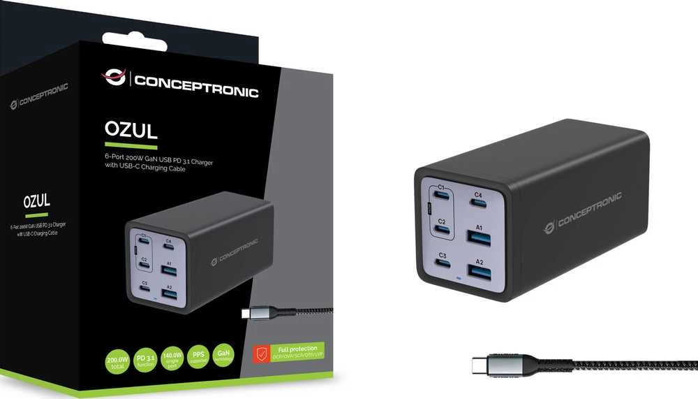 Carruzzo Conceptronic OZUL06BE mobiliojo įrenginio kroviklis Universalus Juoda AC Spartusis įkrovimas Vidaus
