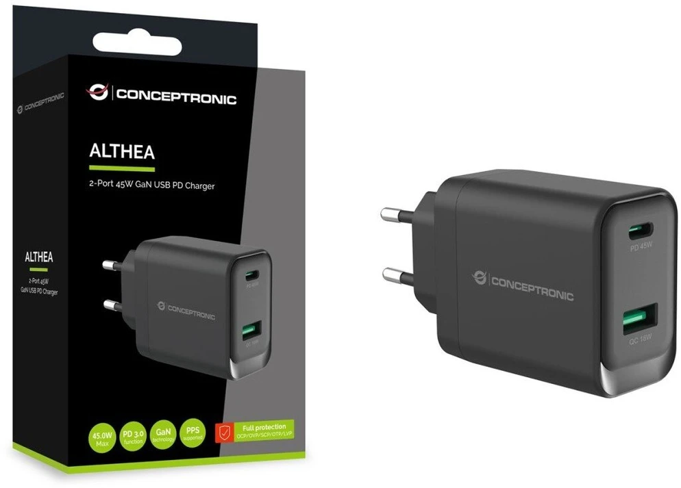 Carruzzo Conceptronic ALTHEA20B45 mobiliojo įrenginio kroviklis Universalus Juoda AC Spartusis įkrovimas Vidaus