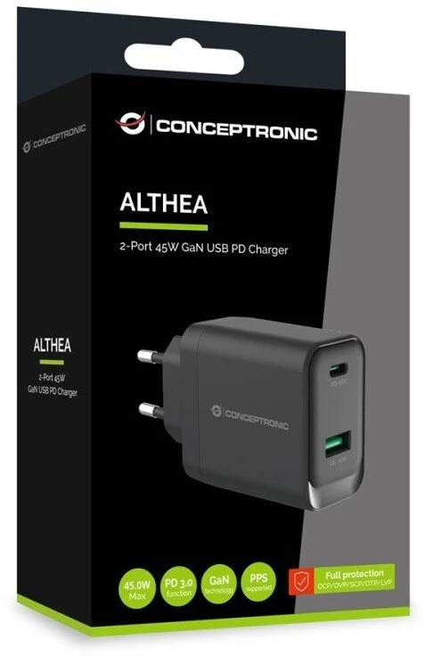 Carruzzo Conceptronic ALTHEA20B45 mobiliojo įrenginio kroviklis Universalus Juoda AC Spartusis įkrovimas Vidaus