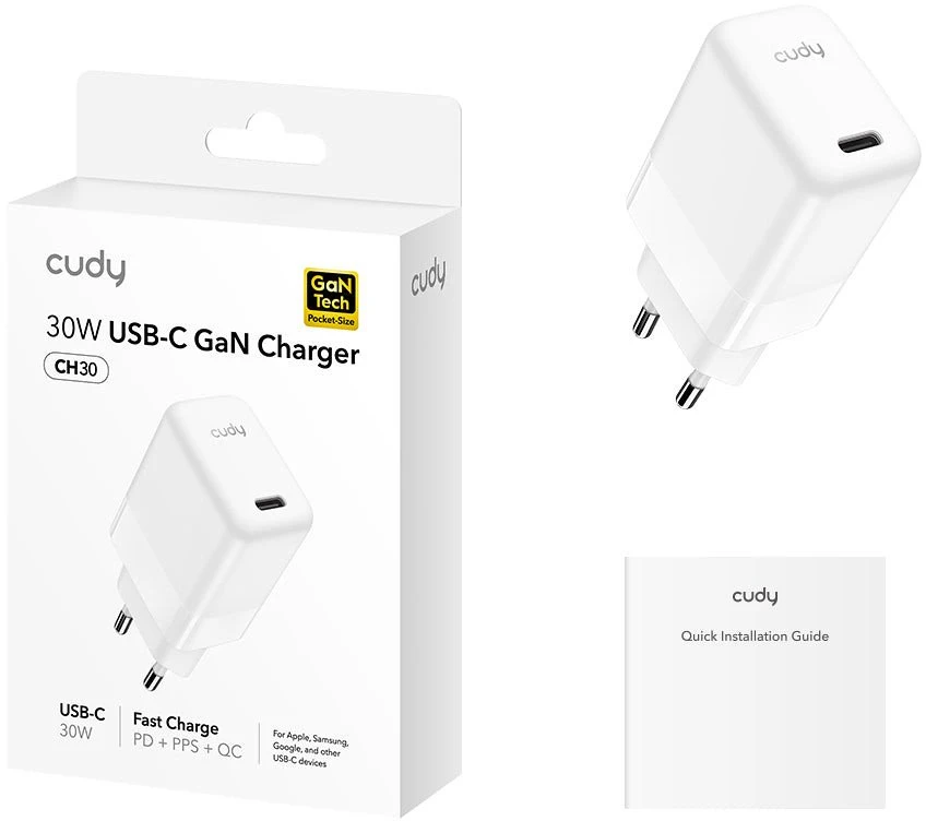 Sieninis įkroviklis Cudy CH30_EU (1x USB-C, 30W)