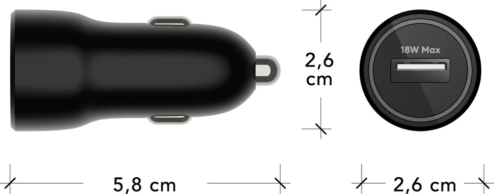 dbramante1928 įkroviklis - automobilinis įkroviklis USB-A 18W - Juodas, automatinis, cigarečių žiebtuvėlis, juodas