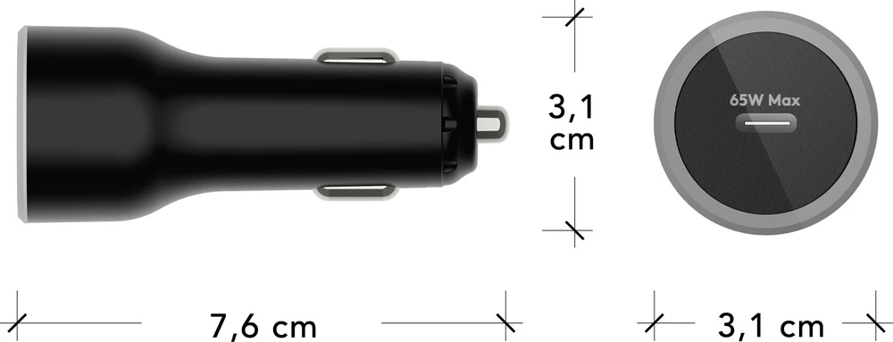 Įkroviklis dbramante re-charge - Maitinimo šaltinis automobilinis - 65 Watt (24 pin USB-C) - juoda