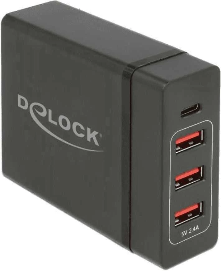Delock maitinimo šaltinis išorinis USB Type-C™ PD3.0 + 3x USB A moteriškas 60W + 12W juodas