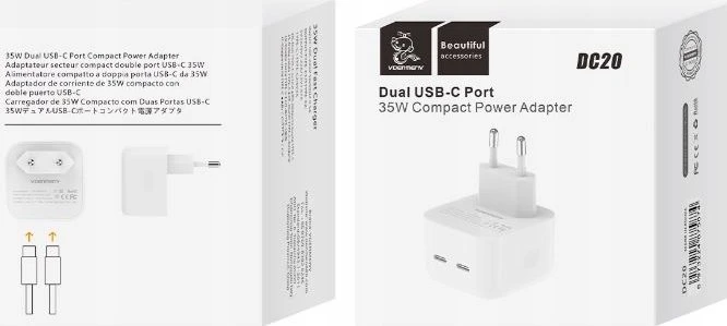Įkroviklis DC20 2x USB-C 35W Baltas (35322)