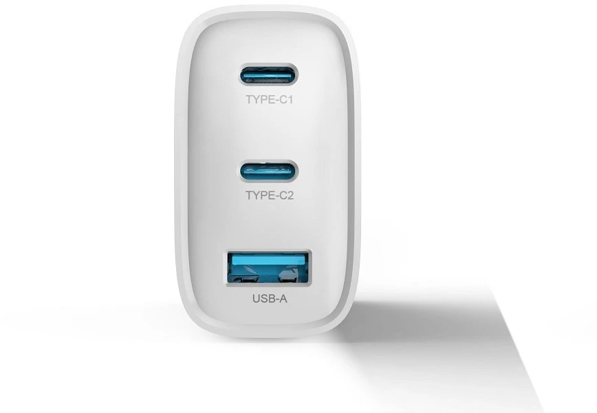 Devia laidinis įkroviklis Extreme PD GaN 65W 2x USB-C 1x USB baltos spalvos + kabeliu USB-C - USB-C laptop charger