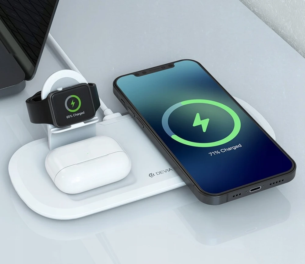 Devia belaidis įkroviklis 3in1 Smart 15W baltas
