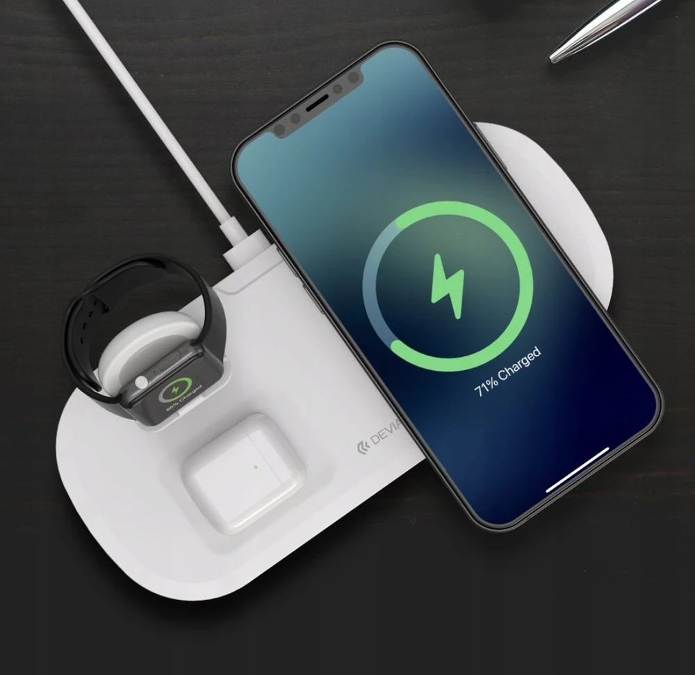 Devia belaidis įkroviklis 3in1 Smart 15W baltas