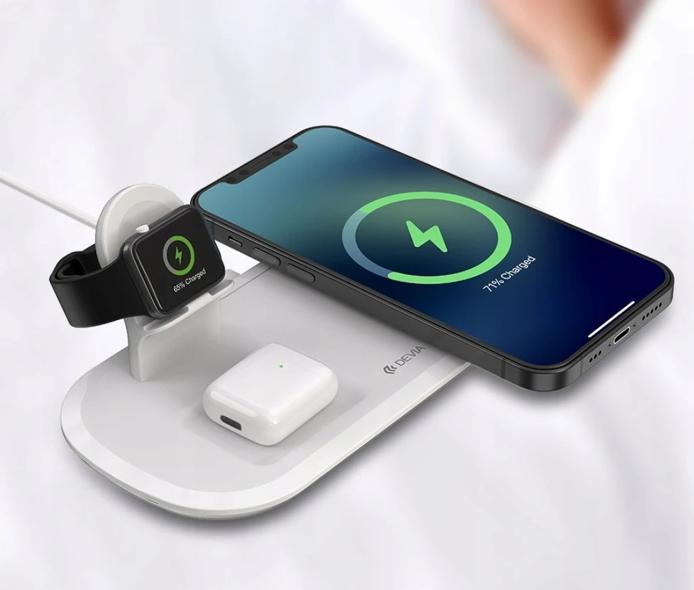 Devia belaidis įkroviklis 3in1 Smart 15W baltas