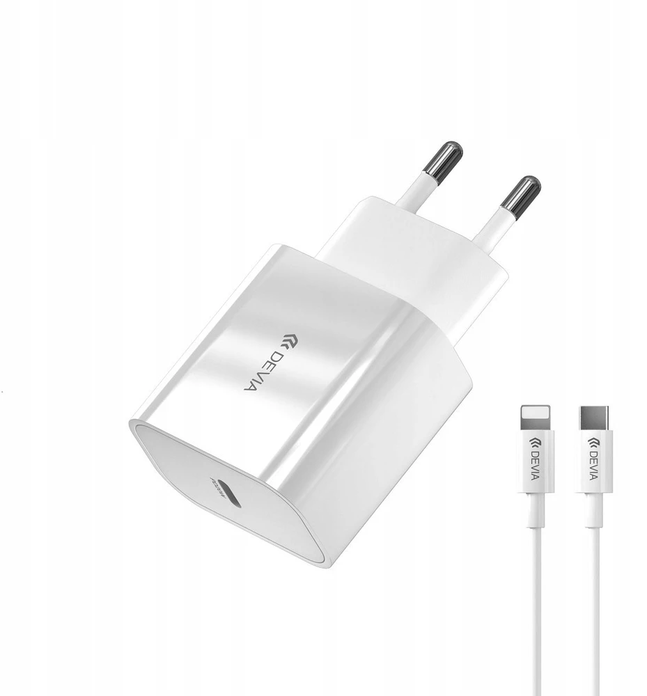 Devia sieninis įkroviklis Smart PD 20W 1x USB-C baltas + Lightning – USB-C laidas V2