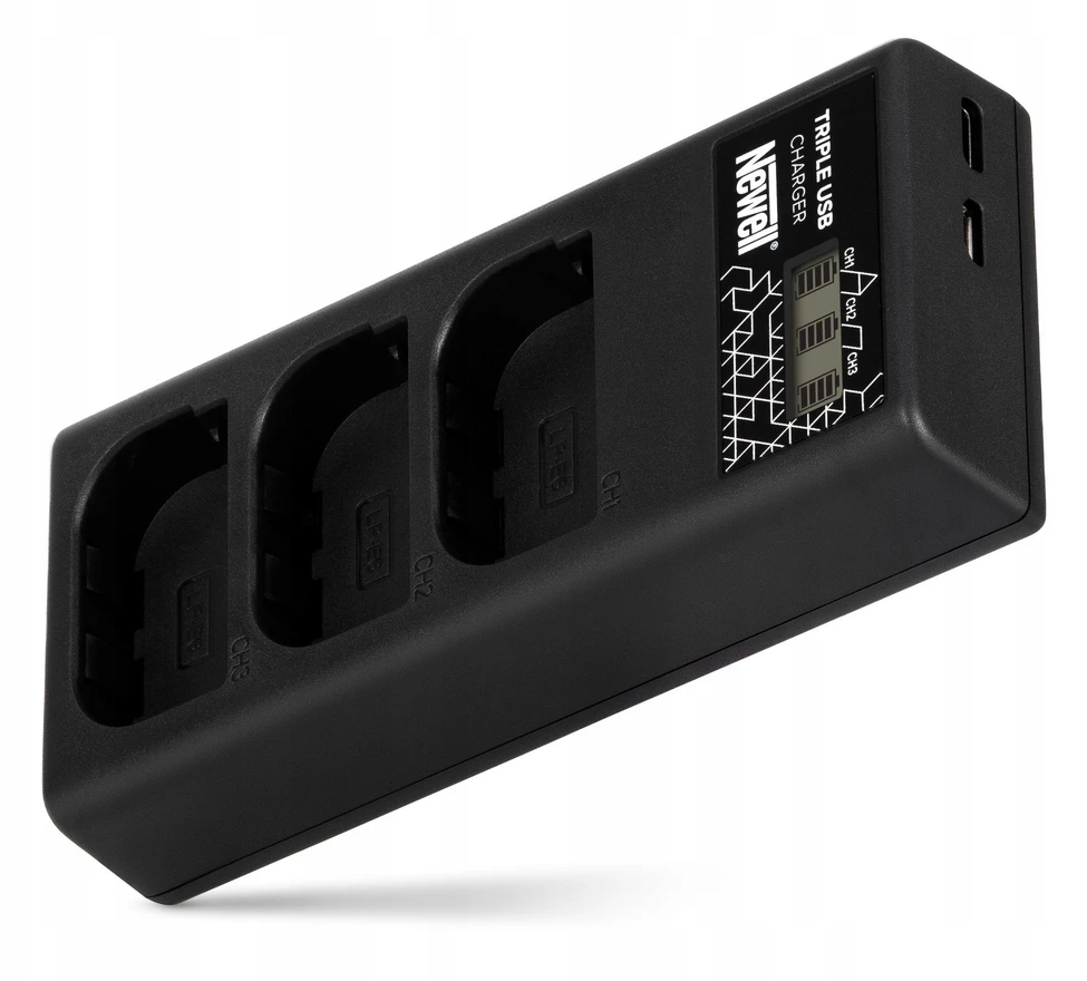 Įkroviklis - Newell CD-USB-C Trijų Kanalų Įkroviklis Canon LP-E6 Baterijoms USB-C, Micro USB, Juodas