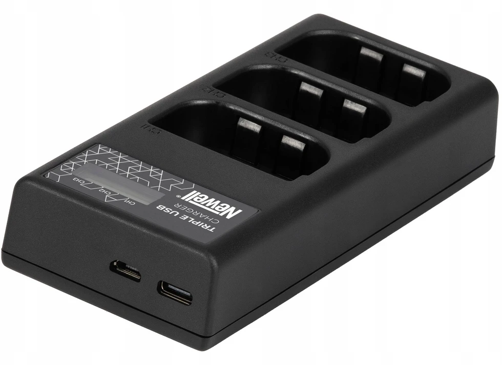 Įkroviklis - Newell CD-USB-C Trijų Kanalų Įkroviklis Canon LP-E6 Baterijoms USB-C, Micro USB, Juodas