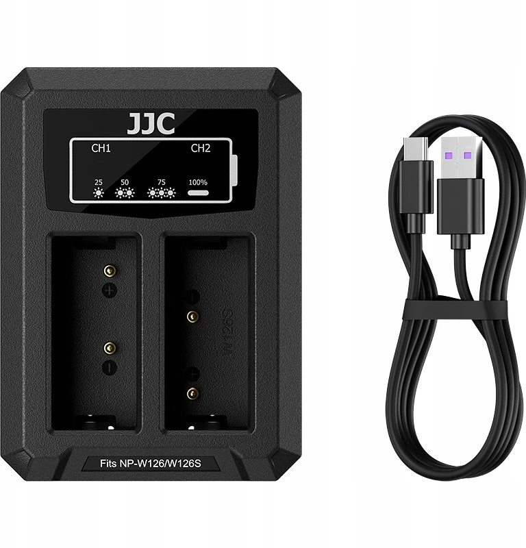 Akumuliatorių Įkroviklis - JJC DCH W126TC USB Dvigubas Įkroviklis Fuji NP W126 Akumuliatoriams Juodas