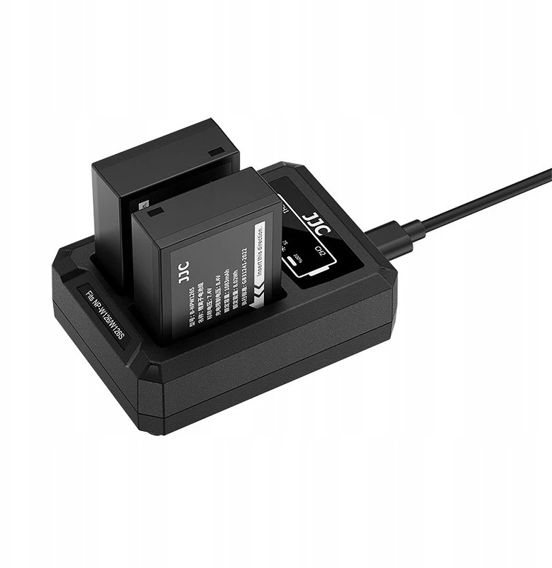 Akumuliatorių Įkroviklis - JJC DCH W126TC USB Dvigubas Įkroviklis Fuji NP W126 Akumuliatoriams Juodas
