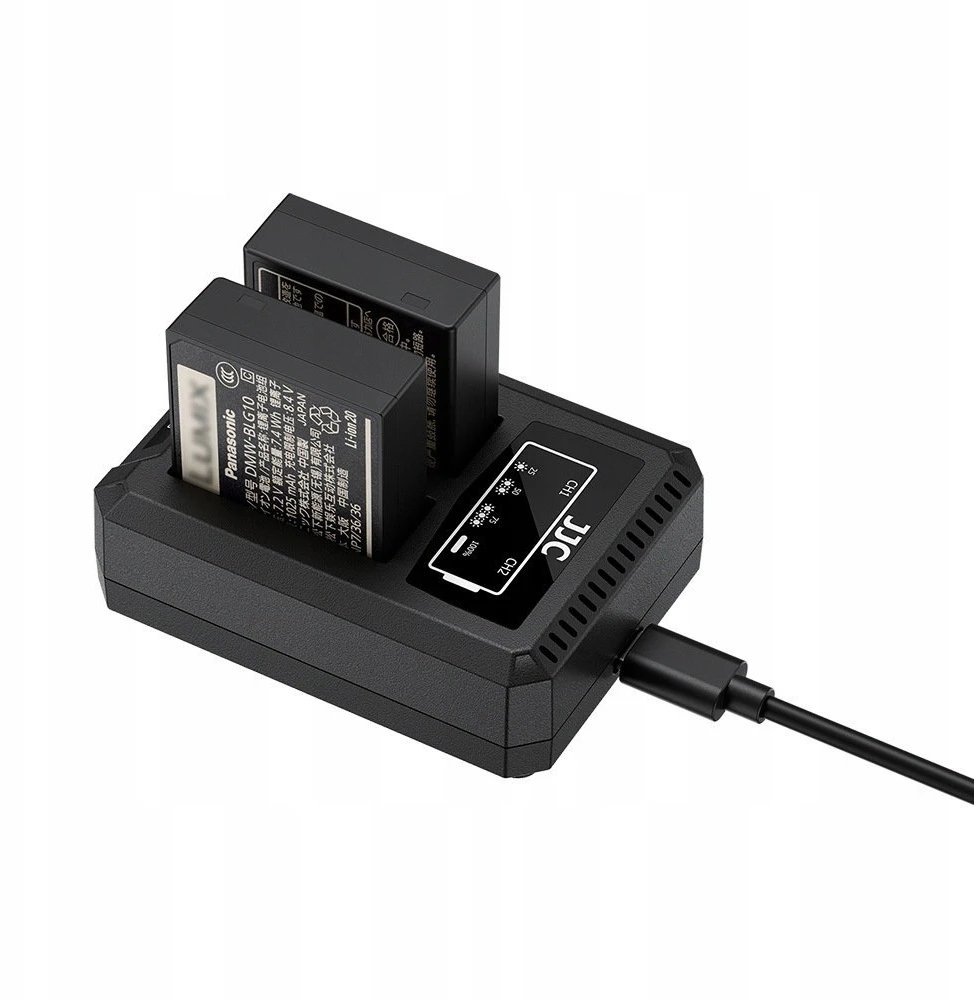 Fotoaparato įkroviklis JJC Dvigubas USB-C USB įkroviklis 2x Panasonic Dmw-blg10 / Ble9 / Dch-blg10tc akumuliatoriui (SB12308)