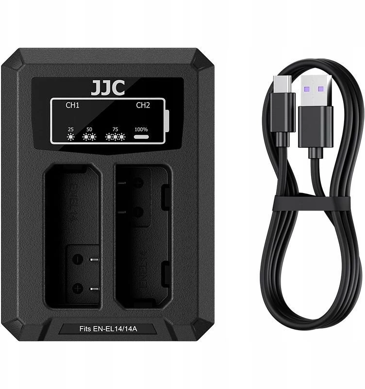 Baterijų Įkroviklis - JJC DCH ENEL14A USB Dual Baterija Charger For Nikon EN EL14/EN EL14A Juodas