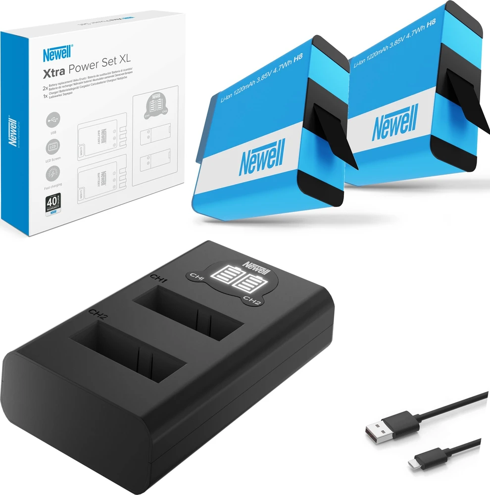 Dviejų kanalų įkroviklio rinkinys ir dvi SPJB1B baterijos Newell DL-USB-C, skirtos GoPro Hero 8
