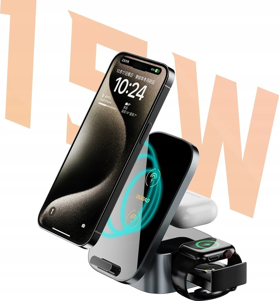 Dudao A11Pro+ 15W 3in1 belaidis įkroviklis skirtas Phone/Išmanusis laikrodis/Headphones – juodos spalvos