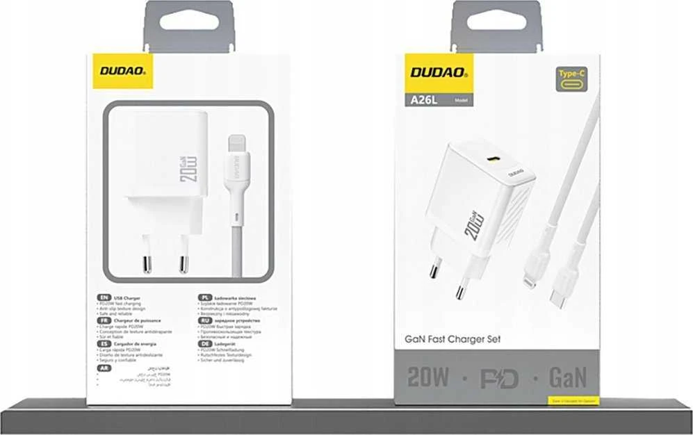Dudao A26 PD20W GaN USB-C įkroviklis – baltos spalvos