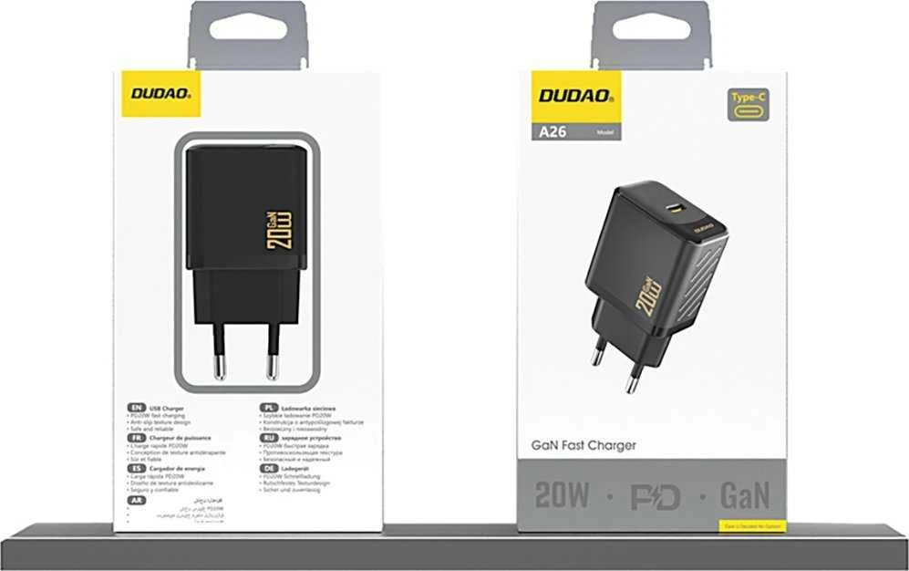 Dudao A26 PD20W GaN USB-C įkroviklis – juodos spalvos
