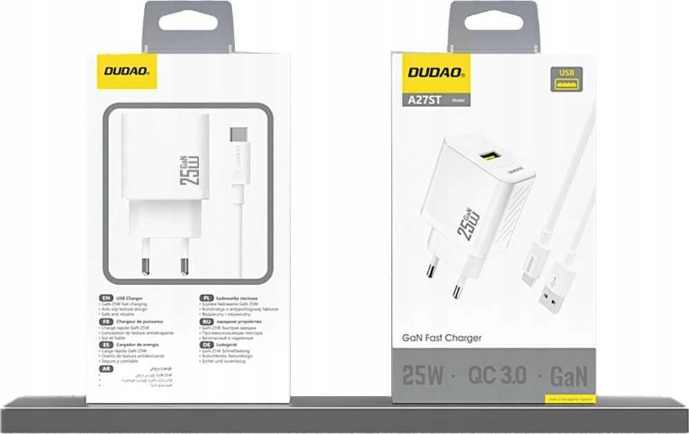 Dudao A27S 25W GaN USB-A įkroviklis – baltos spalvos