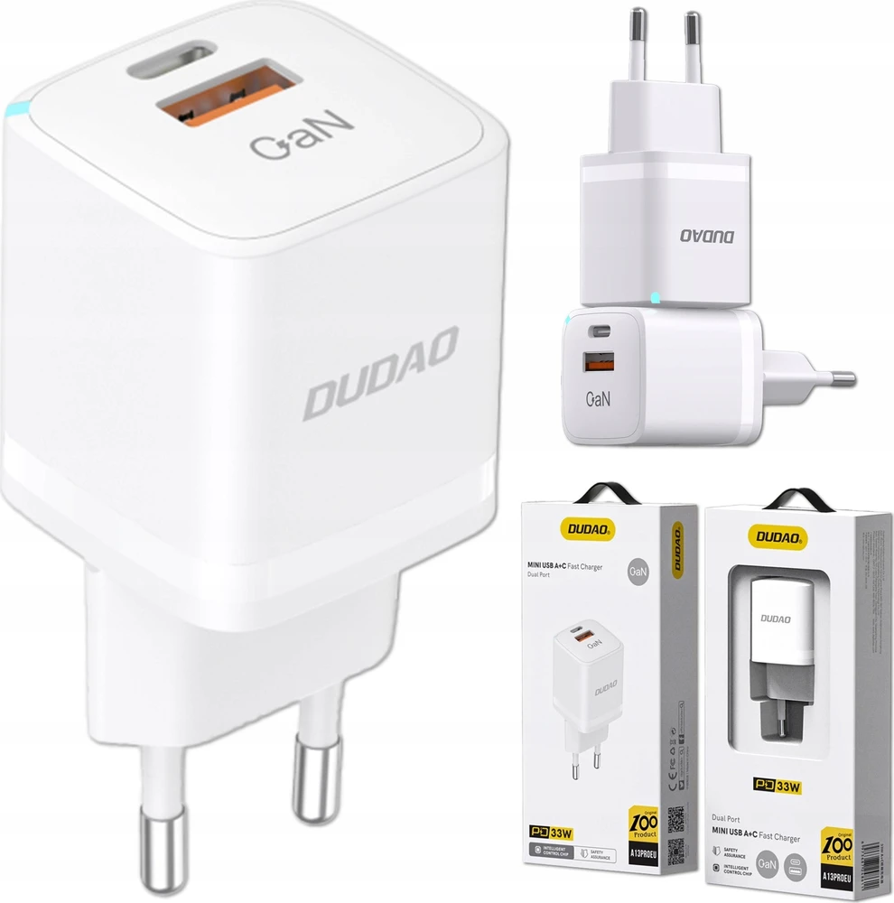 Įkroviklis jungiama į tinklą GaN 33W PPS USB C/USB Dudao A13Pro - balta