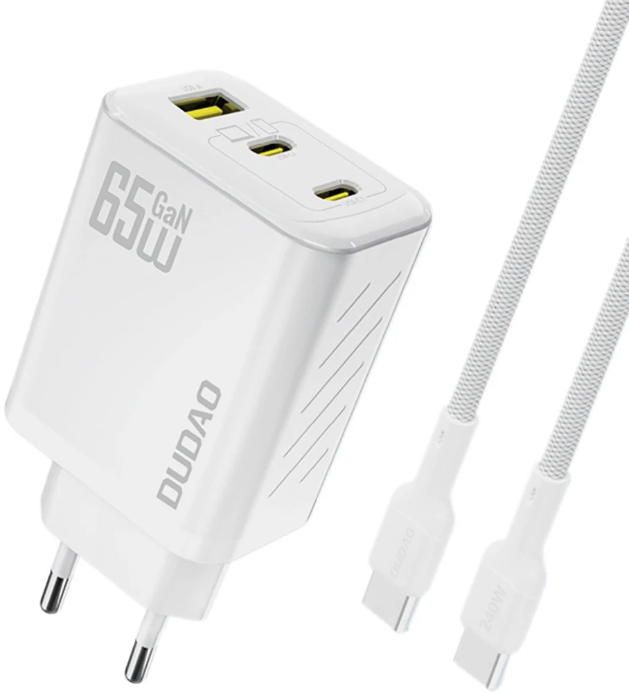 Dudao A29C 65W GaN laidinis įkroviklis + USB-C kabelis – baltos spalvos