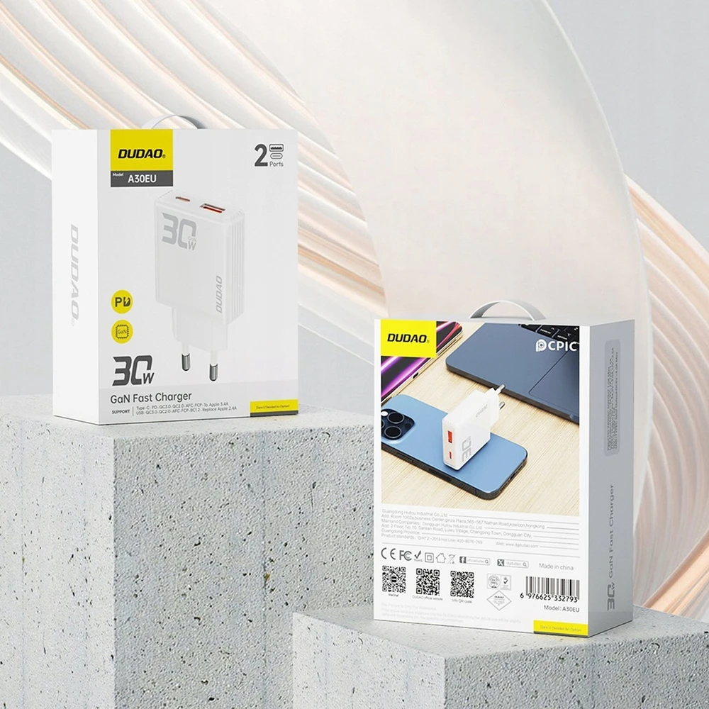 Įkroviklis Dudao (A30EU) (1xUSB-C; 1xUSB 30W) baltas