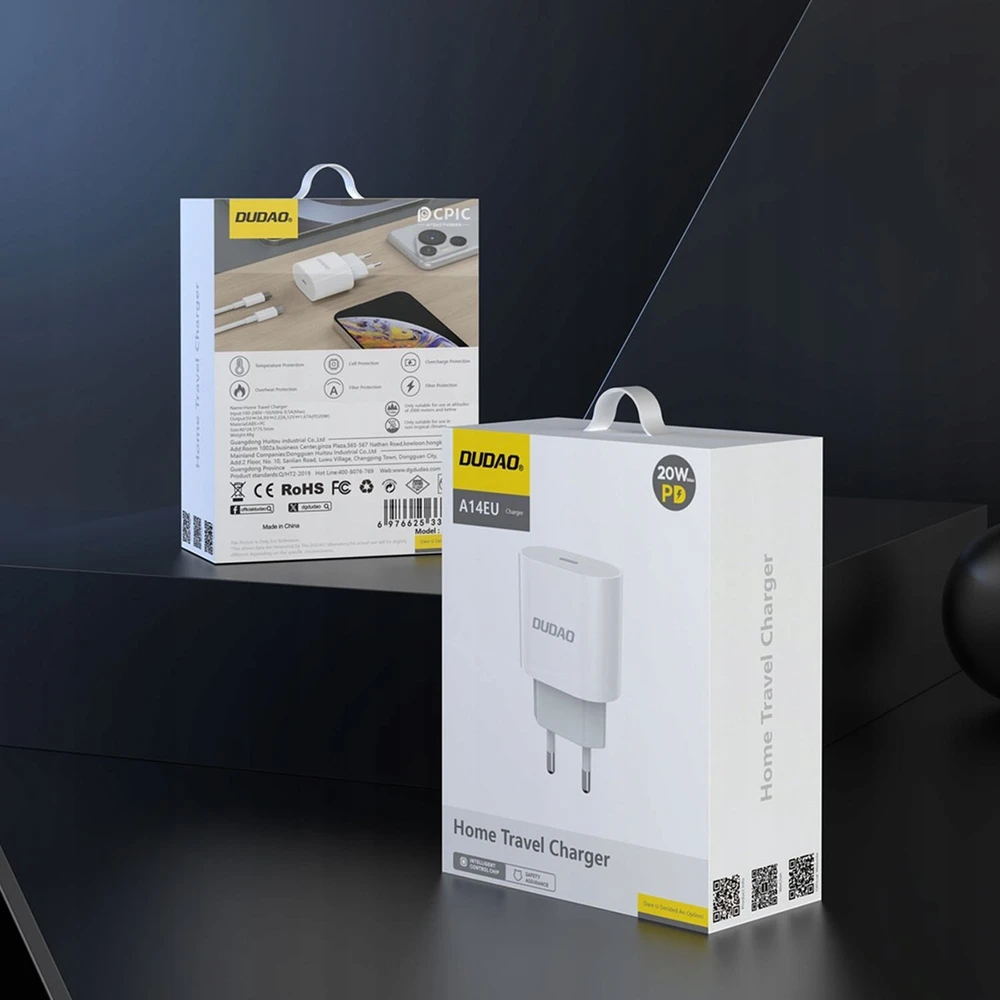 Dudao A14EUC PD 20W USB-C laidinis įkroviklis su kabelis – baltos spalvos