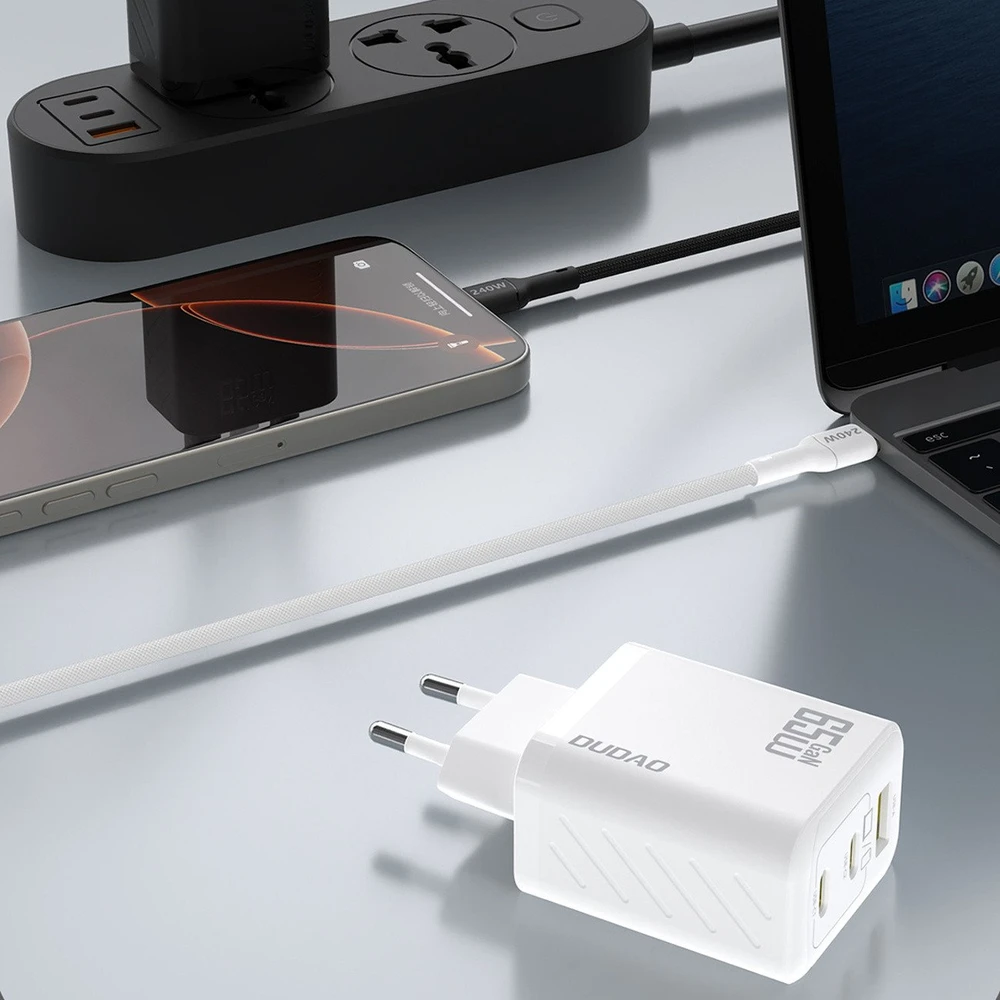 Dudao A29C 65W GaN laidinis įkroviklis + USB-C kabelis – baltos spalvos