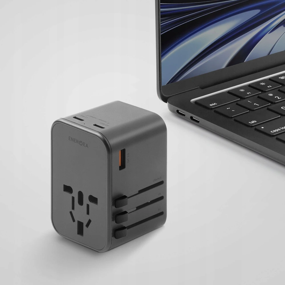 ENERGEA Laidinis įkroviklis 1xUSB + 2xUSB-C PD-PPS-QC 3.0 65W 1A2C 4-in-1 Adapteris US/AU/EU/UK Gunmetal Trav