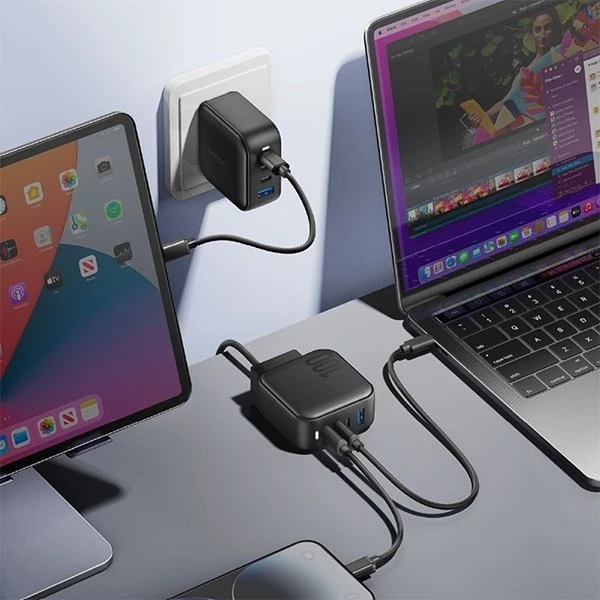 ENERGEA Laidinis įkroviklis 1xUSB+3xUSB-CPD-PPS-QC 3.0 100W 3C1A juodos spalvos US+EU Travelite GAN100