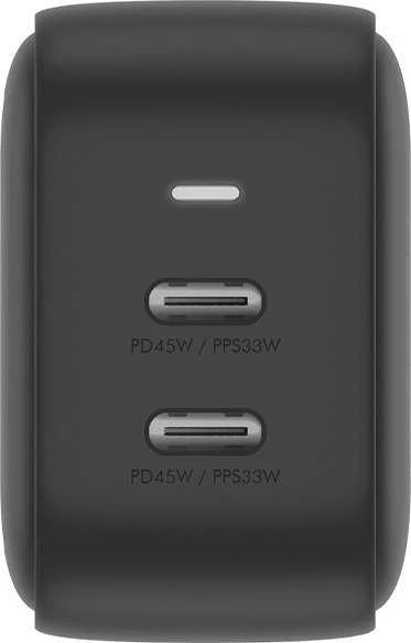 ENERGEA Laidinis įkroviklis 2xUSB-C PD-PPS 45W 2C juodos spalvos US+EU Travelite GAN45