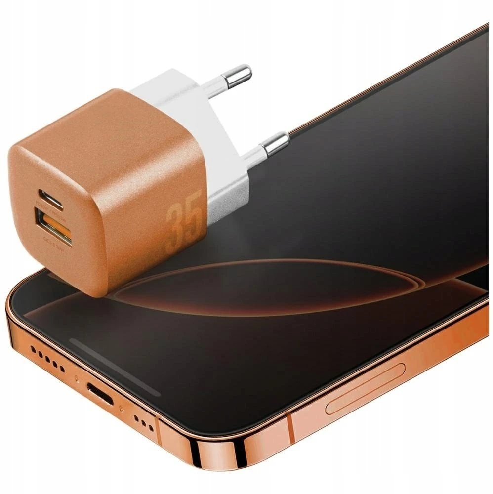 Laidinis įkroviklis Energea Ampcharge GaN35 USB-C/USB-A PD/PPS/QC3.0 35W oranžinis